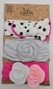 Baby Essentials 3 Pack Headbands 0-24 Months Infant Stretch Knotted Pink Gray - Picture 1 of 5