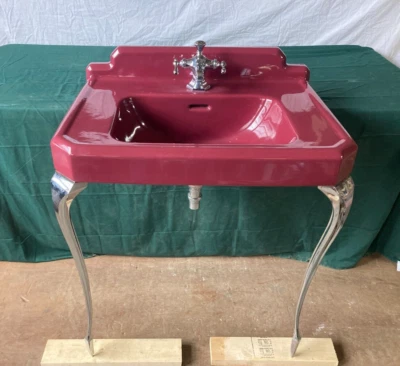 Fregadero de baño consola porcelana rojo borgoña cerámica antiguo decoración estándar 92-24E Foto 1 de 4