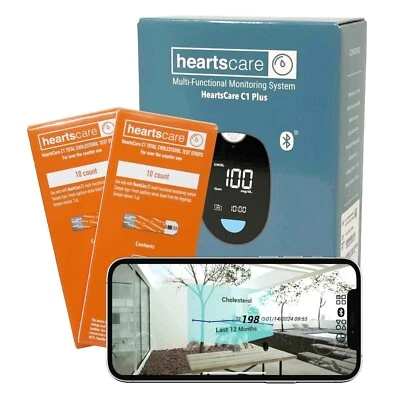 HeartsCare Total Cholesterol Testing kit - 20 Strips and 1 Meter - Image 1 of 4