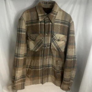 Vintage Mens Sears Plaid Jacket Wool Blend 60s 70s Medium Sherpa Lined Brown - Picture 1 of 8