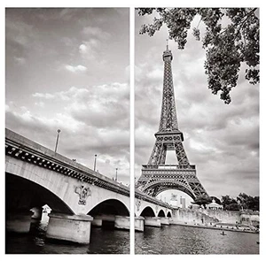 B&W Paris Eiffel Tower Canvas Wall Art Decor -12x24 2 Piece Set (Total 24x24) - Picture 1 of 9