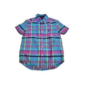 Ralph Lauren Boys Blue/Pink Plaid Button Down Short Sleeve Shirt, Size 7