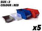 5 x  Size 2 Red STORAGE SMALL PARTS BINS boxes Workshop Garage 143 x 105 x 70mm