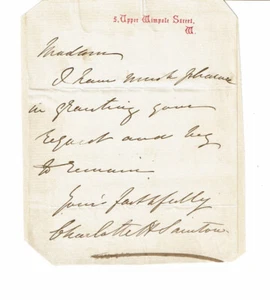 English Contralto & Composer CHARLOTTE SAINTON-DOLBY 19thC AUTOGRAPH NOTE - Picture 1 of 1