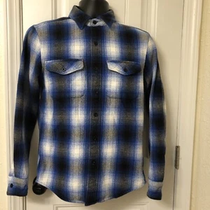 American Eagle Shirt Jacket Mens S Blue Plaid Long Sleeve Button Up Heavyweight - Picture 1 of 12