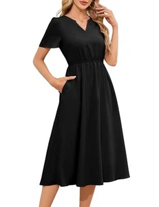 Wedding Guest Dresses for Women Summer Short Sleeve Midi V Neck Flowy A Line ... - Picture 1 of 6