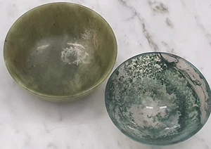Natural Stone Jade Agate Small 2 Bowl Dish Trinket Table Decor Green Blue Mystic - Picture 1 of 20