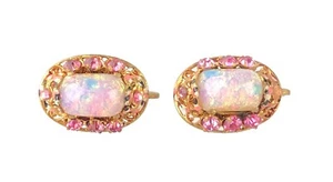 Vintage Ohrringe rosa Strass Faux Opal zum Anschrauben oval goldfarben Tschechoslowakei - Bild 1 von 12