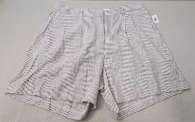Old Navy Linen Trousers Shorts Women XL Charcoal Hickory Stripe Pleated NWT - Image 1 of 4