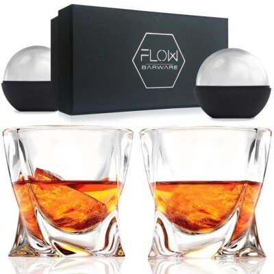 Twist Whiskey Glasses Set Of 2 Home Bar Gift Scotch, Bourbon G&T Tumblers BOXED - Image 1 of 4