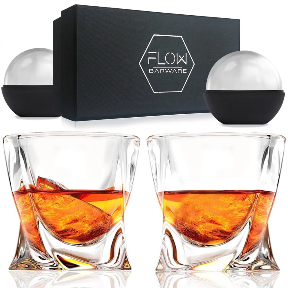 Twist Whiskey Glasses Set Of 2 Home Bar Gift Scotch, Bourbon G&T Tumblers BOXED - Image 1 of 4