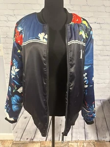 NWOT Fresh Hoops Dark Floral Emerald Floral Bomber Jacket, Size M - Picture 1 of 11