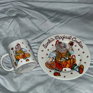 Santa's Magical Cookies Plate And Mug Cup Set Stoneware Sakura Vintage - Picture 1 of 11