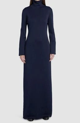Maxi Vestido Jersey $2790 The Row Para Mujer Azul Alicho Slinky Cuello Alto Talla XS Foto 1 de 4