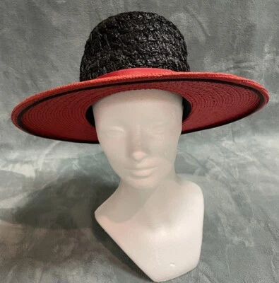 Frank M. Benson Wide Brim Hat Red Black Classic Elegant Fun - Image 1 of 4