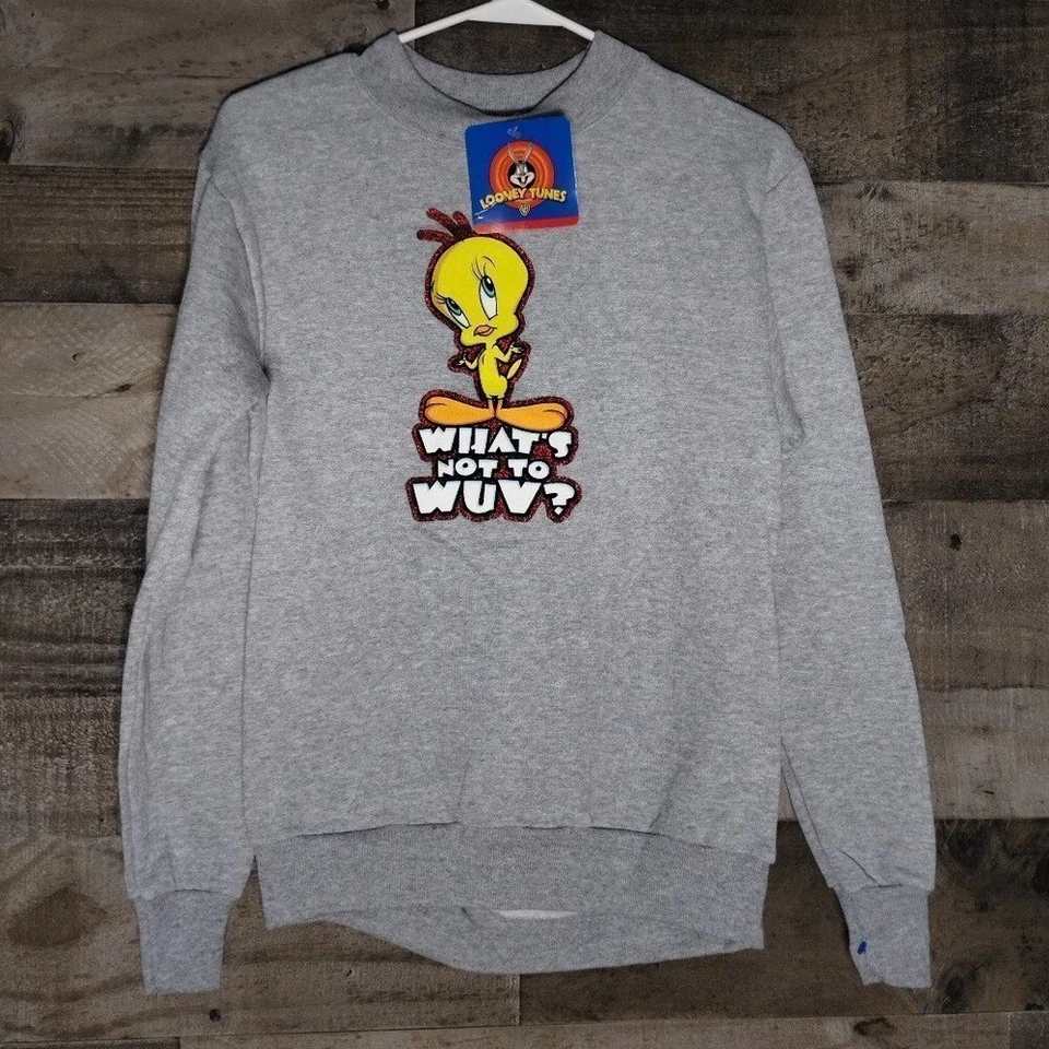 NUEVO CON ETIQUETAS Niñas Vintage 2001 Piolín Pájaro Looney Tunes Brillo Sudadera Juvenil Grande Foto 1 de 4