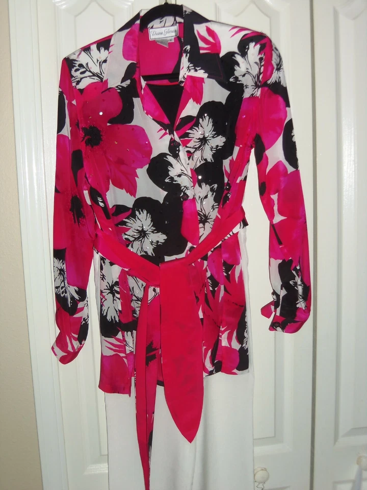 Diane Gilman ~ SM ~ цветочный шелк гибискус ~ 4 шт брюки костюм - новый без ЯРЛЫКОВ - Изображение 1 из 4