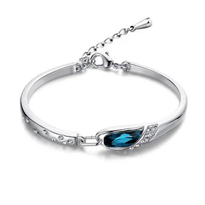 Glass Slipper White Gold Plated Bangle Bracelet, Blue Swarovski Crystal Jewelry - Picture 1 of 7