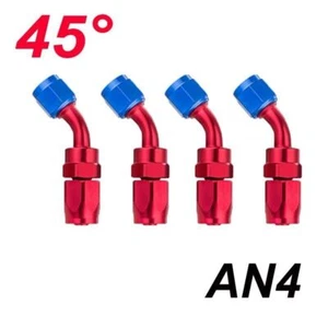 4Pcs Red Oil Fuel Line Hose End Fitting Adapters Kits 45°Degree AN4 Aluminum End - Picture 1 of 13