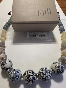 J. Jill Necklace Blue Ceramic Agate Stones.  Adjustable Length New - Picture 1 of 6