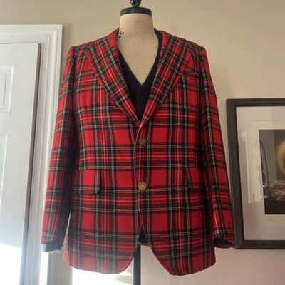 Traditional Red Tartan Check Blazer with Lapel, Scottish, Scotland 44 Long  - Image 1 of 4