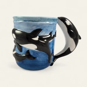 Vintage Wyland Studios 3D Figural Orca Killer Whale Nautical Mug - Picture 1 of 6