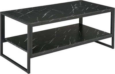 Coffee Table End Centre Rectangular 2 Tier Storage Unit Black Marble Effect - Image 1 of 4