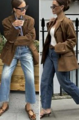 Blazer de camurça marrom bronzeado L Andrew Marc jaqueta casaco 2 bolsos botão bege Y2K vintage - Imagem 1 de 4