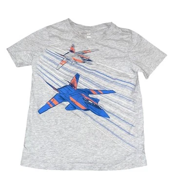 Carters Size 8 Boys Short Sleeve Tee T Shirt Planes Jets Orange Blue Gray Cotton - Image 1 of 3