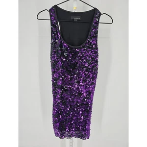 Forever 21 Womens Sz M Mini Dress Black Purple Sequin Front Cocktail Sleeveless - Picture 1 of 5
