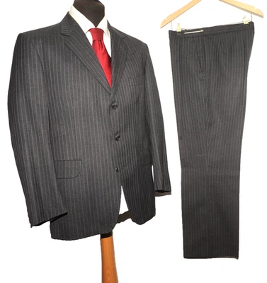 VINTAGE MAGEE SINGLE BREASTED STRIPE GREY SUIT 40'' R W 34'' 1980'S - Image 1 of 4