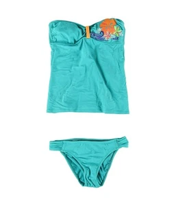 Hobie Womens Glitter Tropical Side Tab 2 Piece Bandeau, Green, Small - Picture 1 of 1