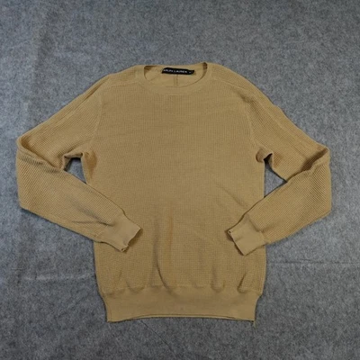 Топ женский Ralph Lauren средний тепловой вафельный вязаный желтовато-коричневый бежевый черный этикетка экипаж - Изображение 1 из 4