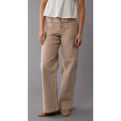 American Eagle Corduroy Wide Leg Pants Sz 8 Short Baggy Stretchy Neutral Tan Y2K - Image 1 of 4