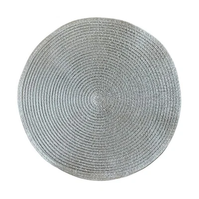 Metallic Silver Placemats 15in Round Easy Care Set of 4 Sparkle NEW - Image 1 of 4