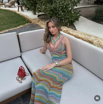 ZARA NWT WOMAN SS25 CROCHET KNIT STRAPPY LONG DRESS multicolor 3500/002 - Image 1 of 4