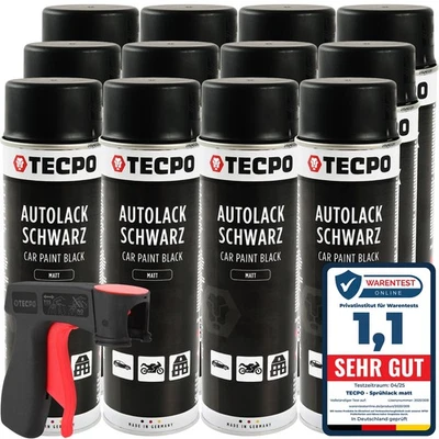 LACKSPRAY SCHWARZ MATT 12x 500ml AUTOLACK RALLYSCHWARZ FARBSPRAY + PISTOLENGRIFF - Bild 1 von 4
