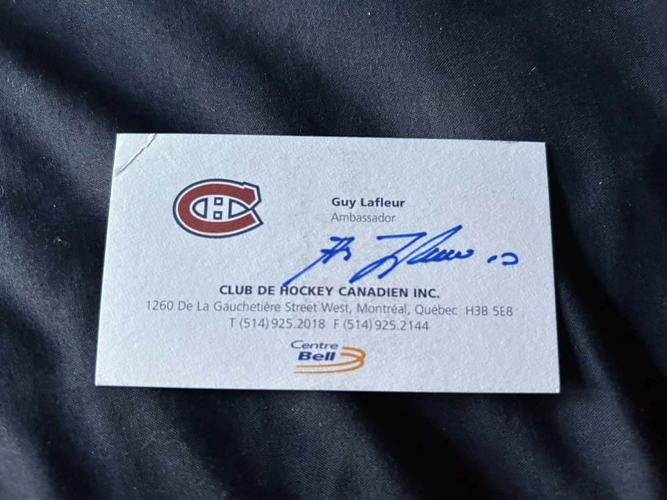 Tarjeta de visita firmada por Guy Lafleur de los canadienses de Montreal autógrafo de la corte de hockey Foto 1 de 1