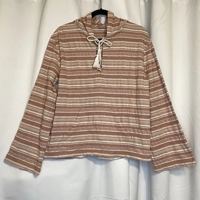 ROXY Sudadera con Capucha Ligera Para Mujer Talla Grande Melocotón y Blanco Rayas Canguro Bolsillo Foto 1 de 4