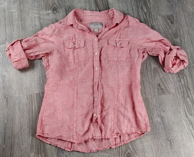 Camisa Banana Republic para mujer M lino algodón lavado suave rosa manga enrollable botones Foto 1 de 4