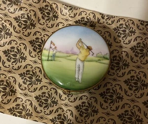 FRENCH ROCHARD LIMOGES HAND PAINTED Man GOLFER TRINKET BOX - Picture 1 of 5