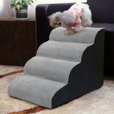 TIEKER Pet Dog Stairs 2/3/4 Steps For Bed Sofa Cats Ladder Ramp With Removable Cover