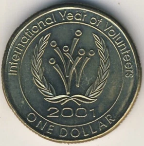 2001 AUSTRALIAN $1 DOLLAR COIN | QEII | INTERNATIONAL YEAR OF VOLUNTEERS - Bild 1 von 2