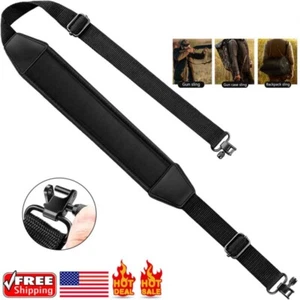 Full Black 2 Point Rifle Gun Sling with Swivels & Neoprene Shoulder Padded Strap - Picture 1 of 12