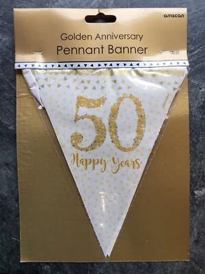 Golden Wedding Party Bunting Decoration Sparkling 50th Anniversary 4 mtr banner