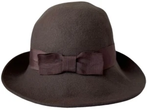 Vintage Lancaster Womens Wool Hat Adult One Size Brown Wide Brim Ribbon Front - Picture 1 of 24