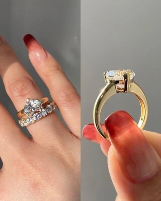 Heart Cut 2CT Moissanite Perfect Bridal Wedding Ring Set Solid 10K Yellow Gold - Image 1 of 4