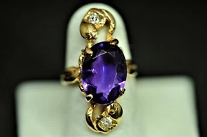 Art Nouveau Diamond & Amethyst 14k Gold Handmade Woman's Ring Appr size 3.75 - Picture 1 of 7