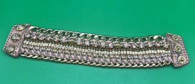 "Brazalete a presión Henri Bendel champán estrás cuero y tono dorado 7,5""" Foto 1 de 4