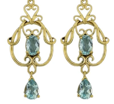 Pendientes araña filigrana gota aguamarina natural oro 9K o 18K genuinos E040 Foto 1 de 4